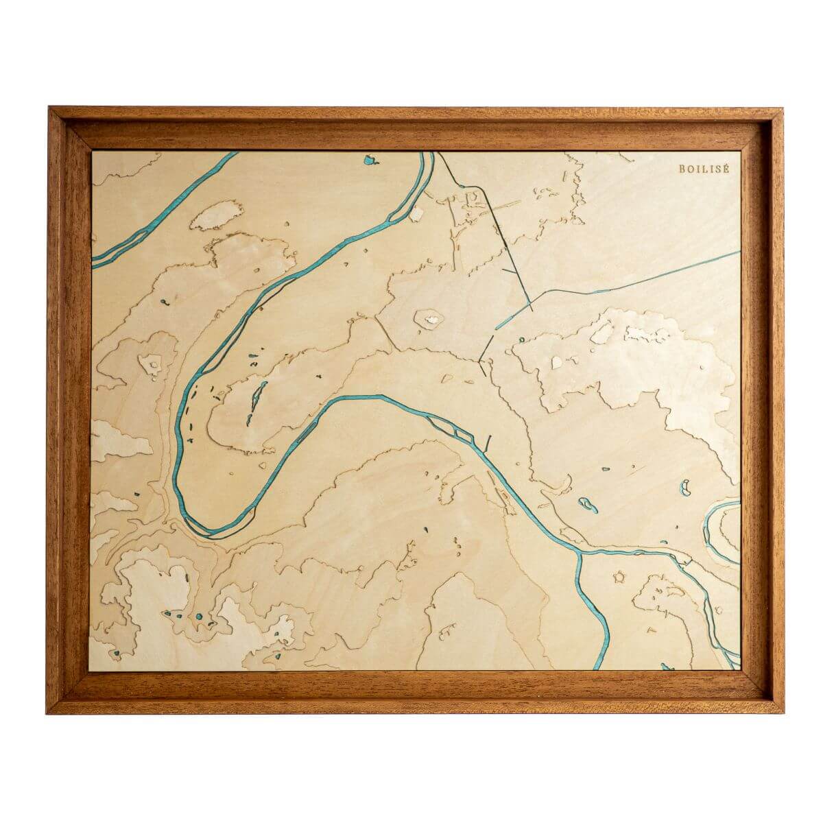 Carte de Paris en bois avec la Seine en turquoise