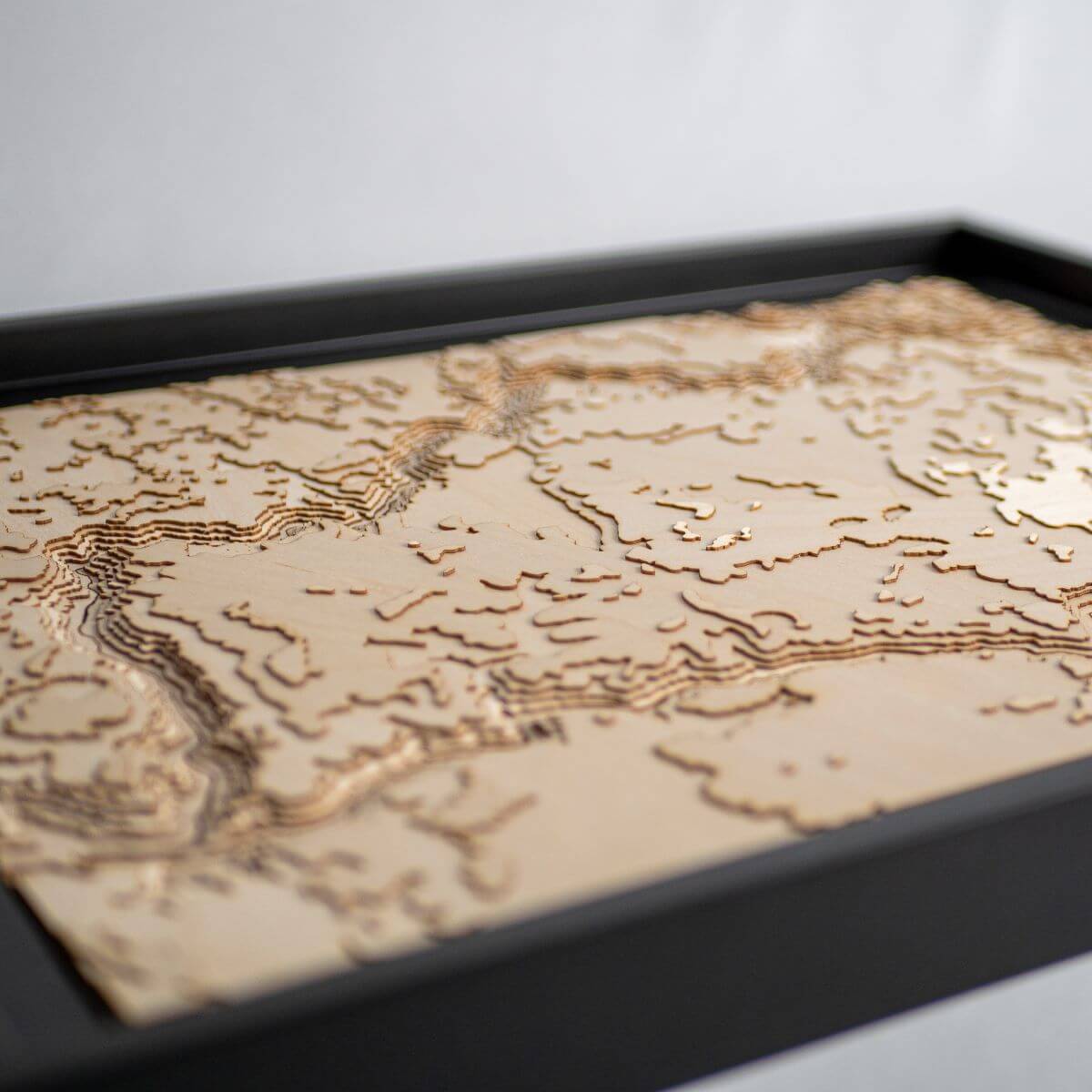 Détails du relief de la carte du causse Méjean en bois