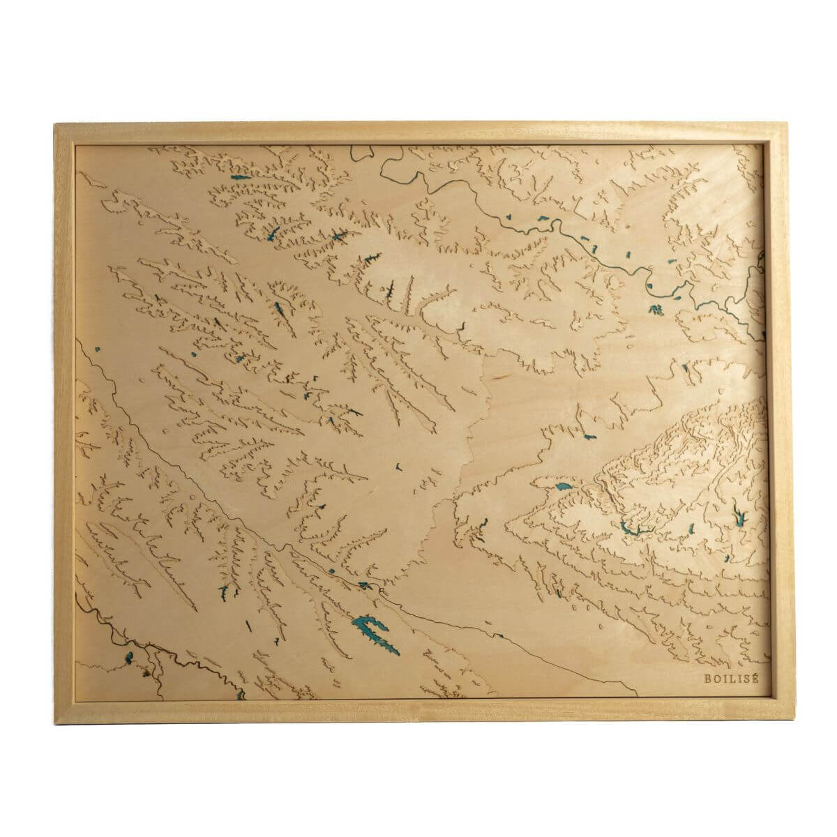 Tableau du Lauragais en relief avec une eau bleue marine